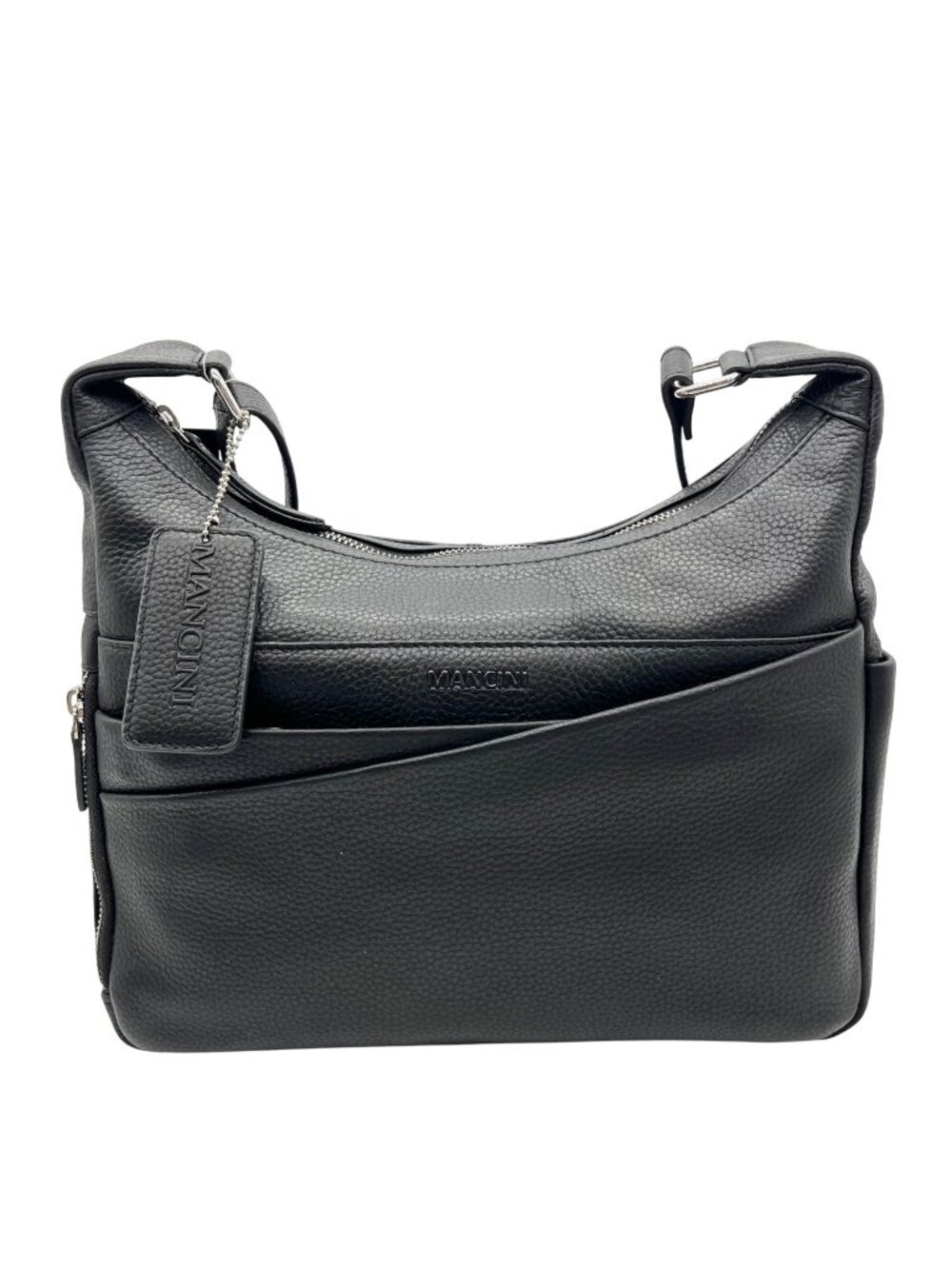 Mancini Black Pebbled Leather June Crossbody Bag